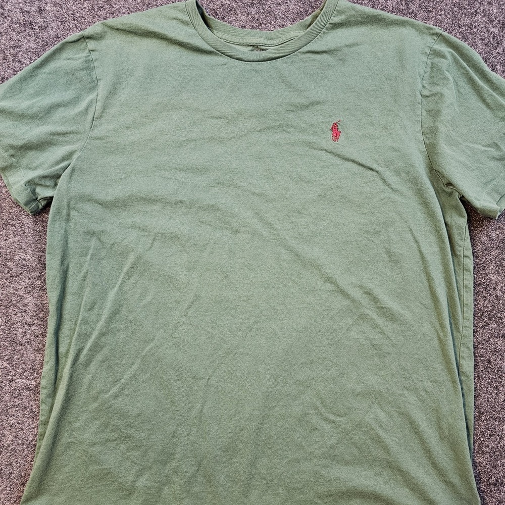 Polo Ralph Lauren Men's Green Pony Logo T-Shirt Large Custom Fit Crewneck Cotton